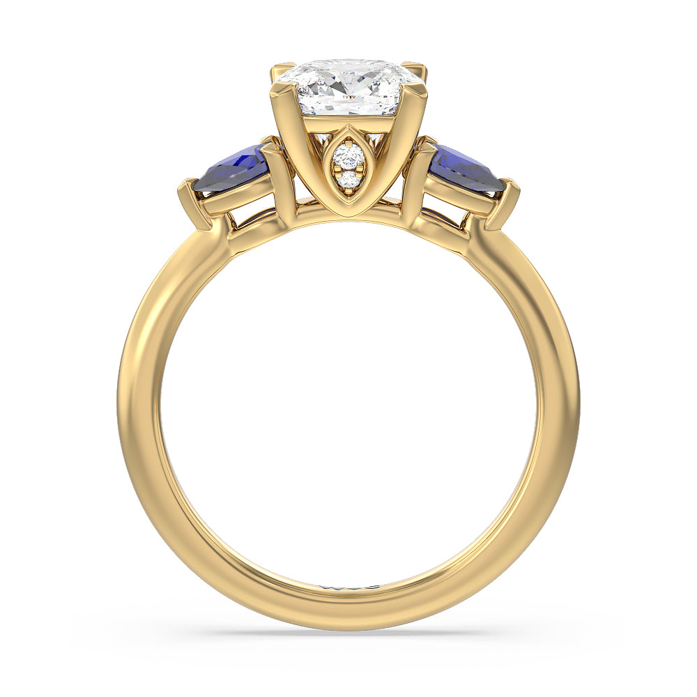 Iris Three Stone Engagement Ring with Cushion Cut Diamond in 14KT Yellow Gold view 4
