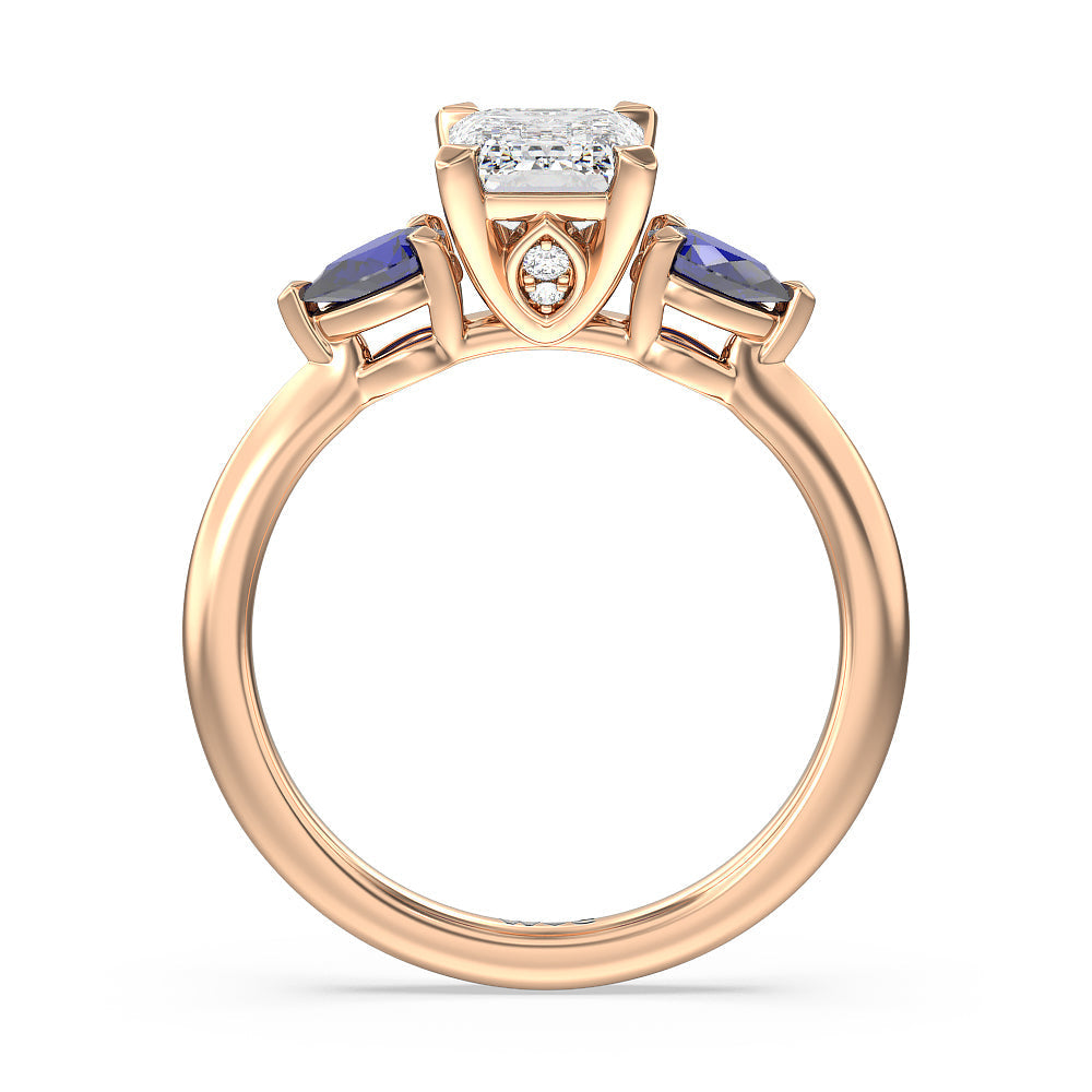 Iris Three Stone Engagement Ring with Emerald Cut Diamond in 14KT Rose Gold view 4
