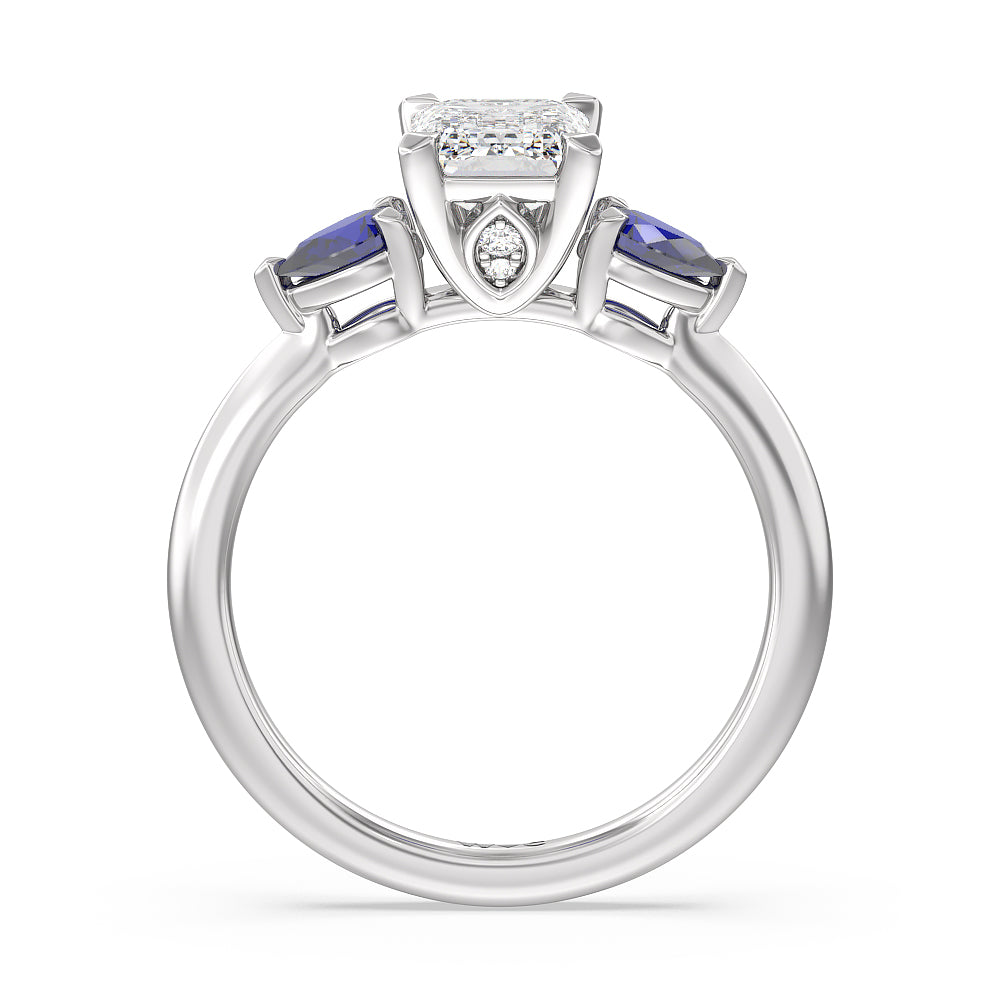 Iris Three Stone Engagement Ring with Emerald Cut Diamond in 14KT Platinum view 4

