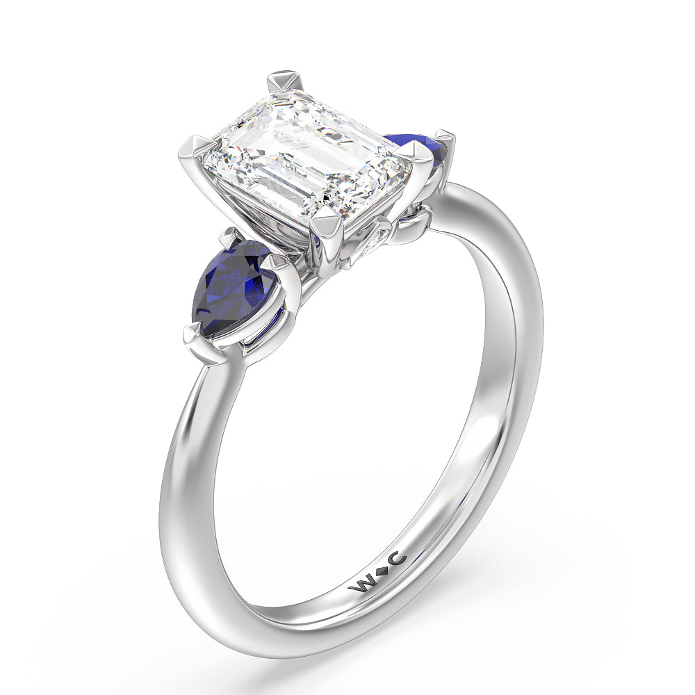 Iris Three Stone Engagement Ring with Emerald Cut Diamond in 14KT Platinum view 5
