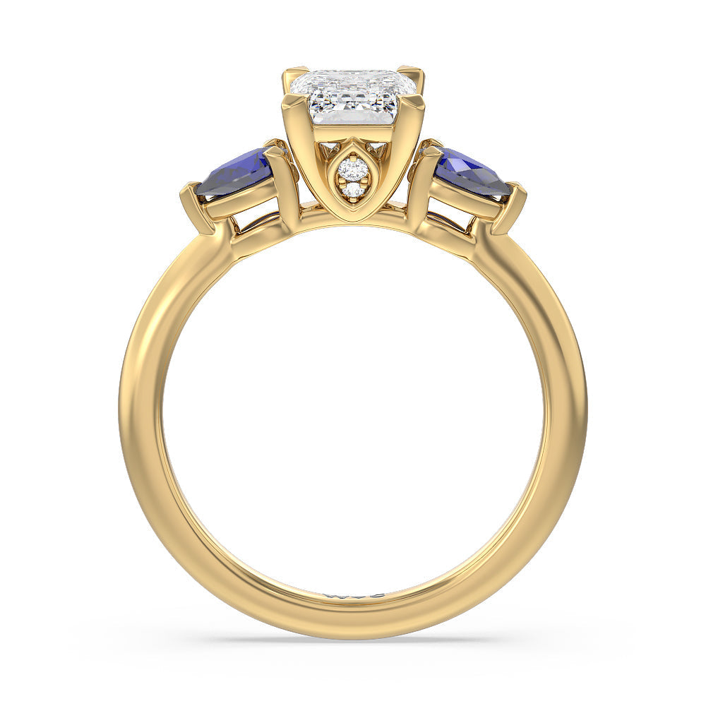 Iris Three Stone Engagement Ring with Emerald Cut Diamond in 14KT Yellow Gold view 4

