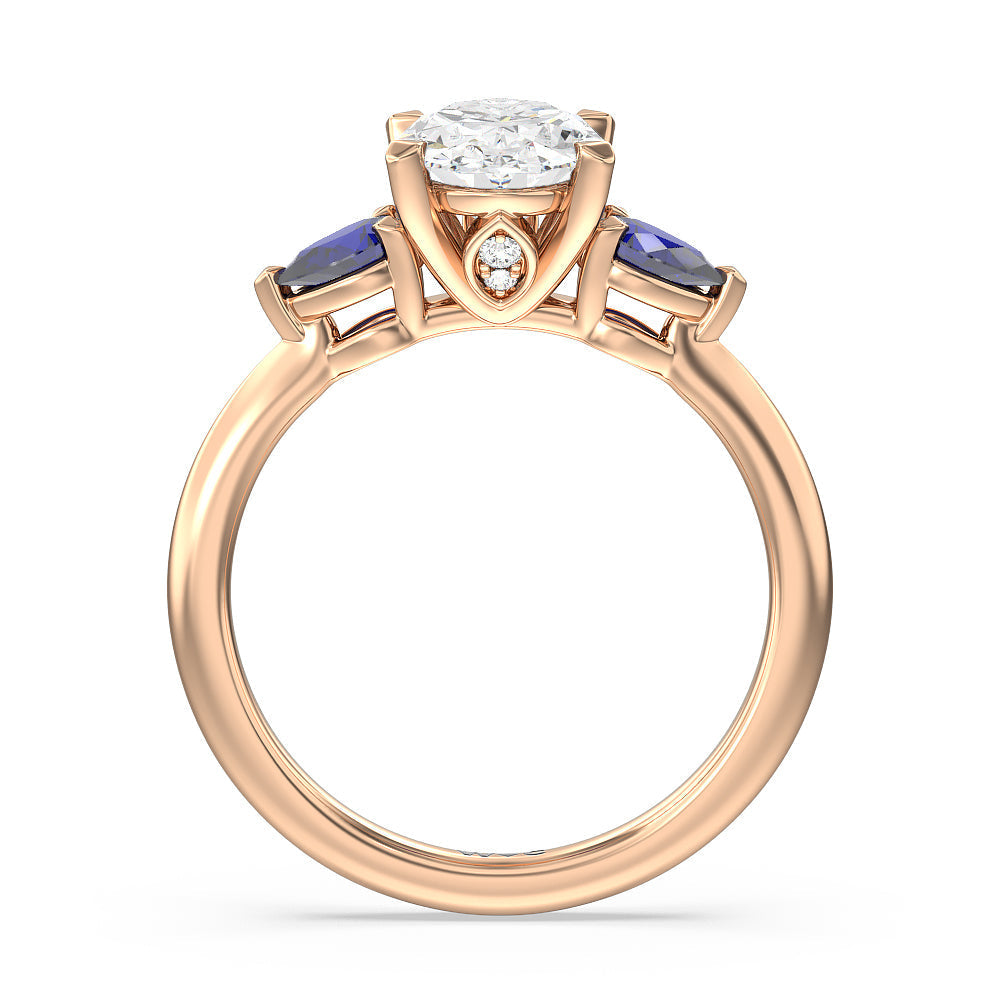 Iris Three Stone Engagement Ring with Oval Cut Diamond in 14KT Rose Gold view 4
