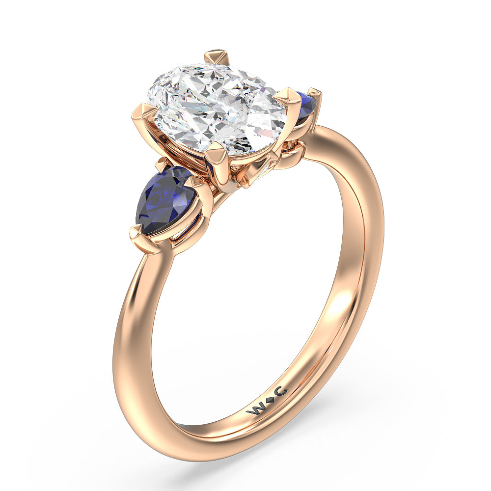 Iris Three Stone Engagement Ring with Oval Cut Diamond in 14KT Rose Gold view 5
