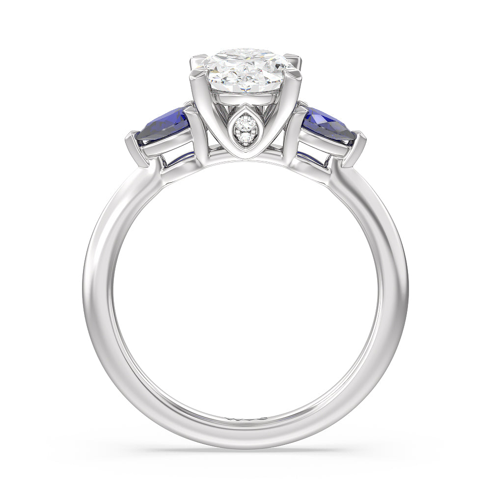Iris Three Stone Engagement Ring with Oval Cut Diamond in 14KT Platinum view 4
