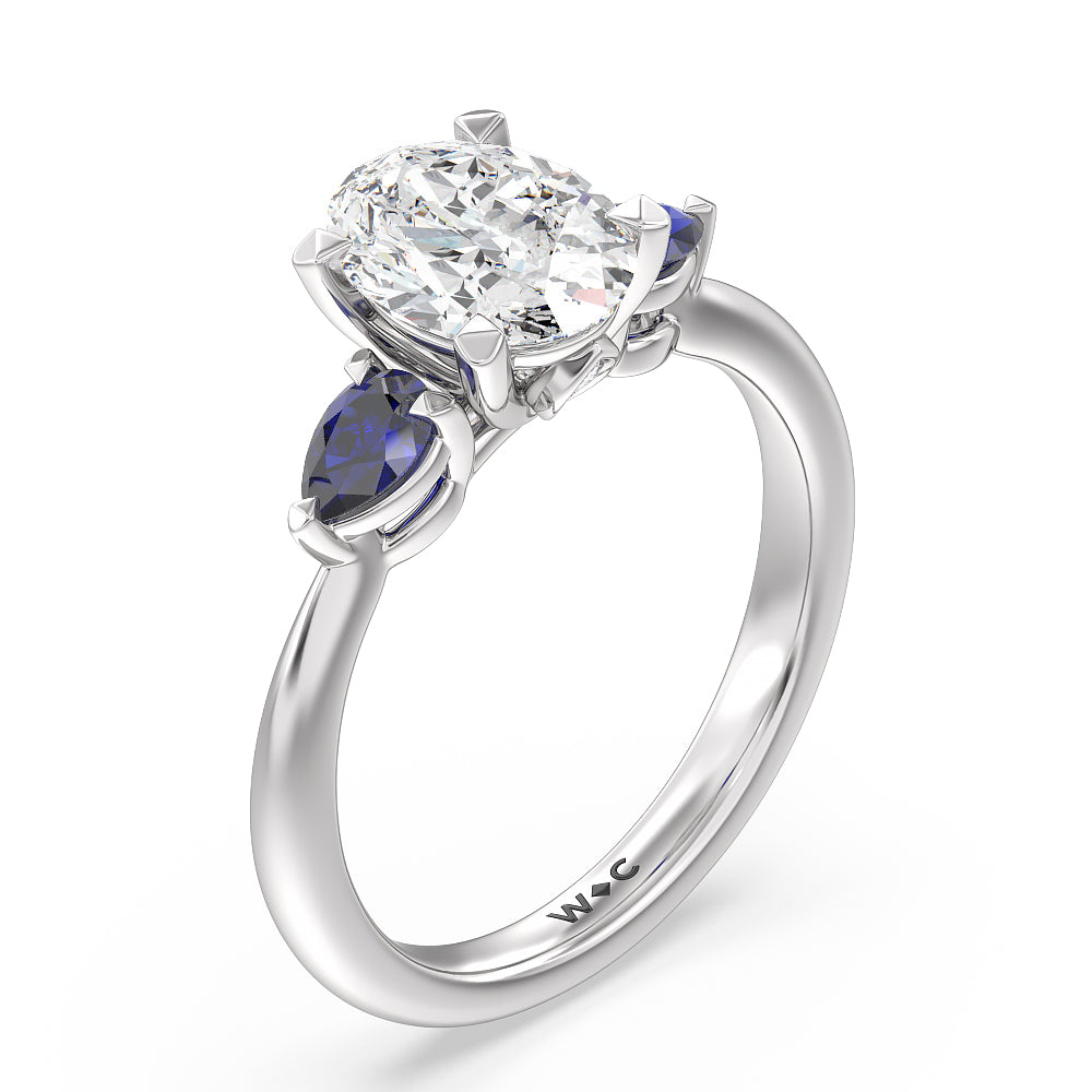 Iris Three Stone Engagement Ring with Oval Cut Diamond in 14KT Platinum view 5
