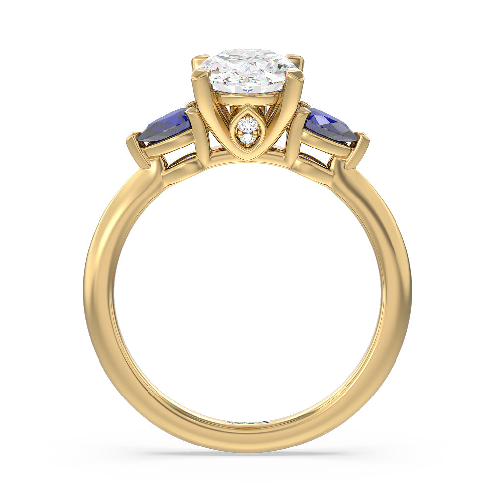 Iris Three Stone Engagement Ring with Oval Cut Diamond in 14KT Yellow Gold view 4
