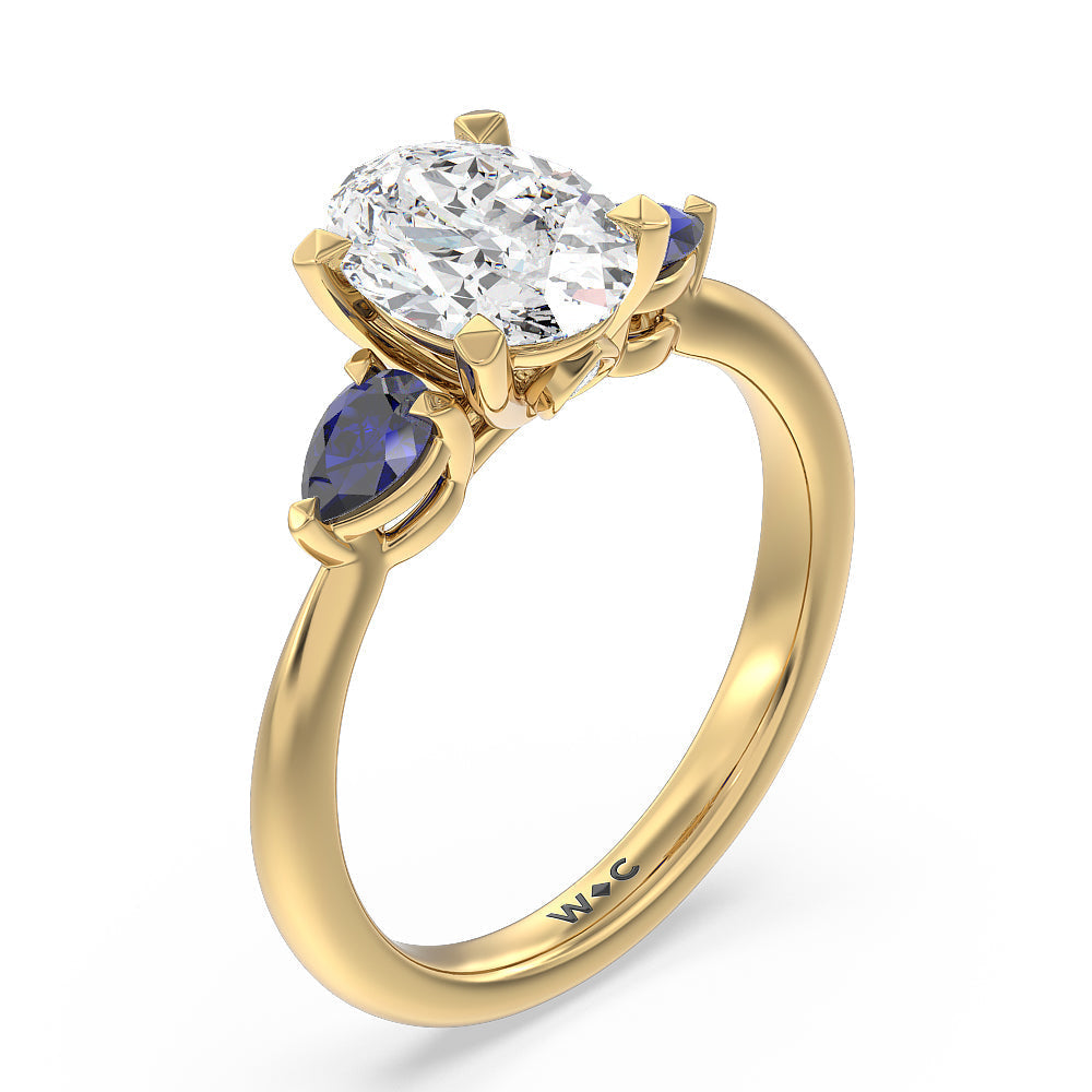 Iris Three Stone Engagement Ring with Oval Cut Diamond in 14KT Yellow Gold view 5
