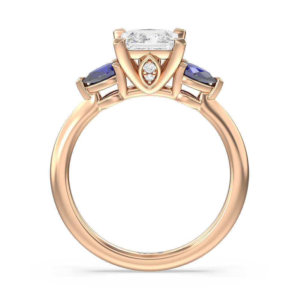 Iris Three Stone Engagement Ring with Princess Cut Diamond in 14KT Rose Gold view 4
