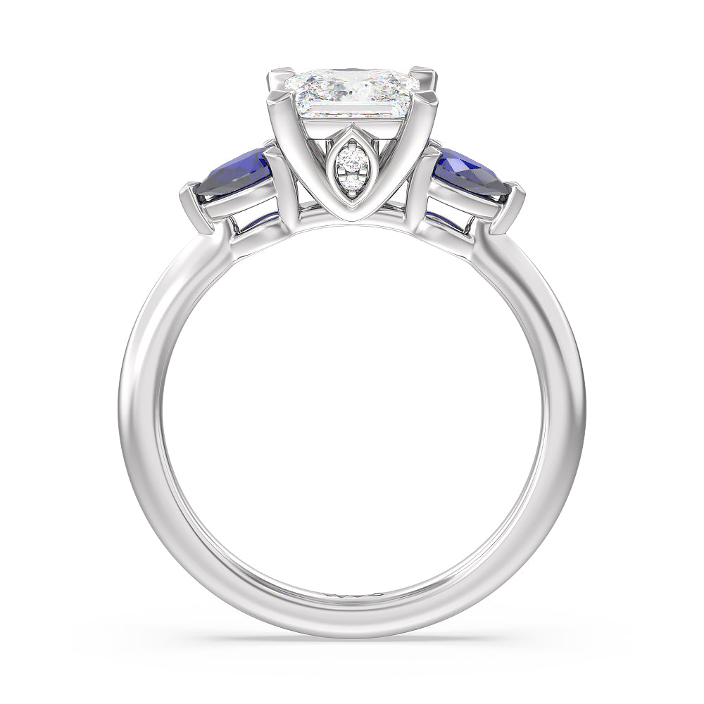 Iris Three Stone Engagement Ring with Princess Cut Diamond in 14KT Platinum view 4

