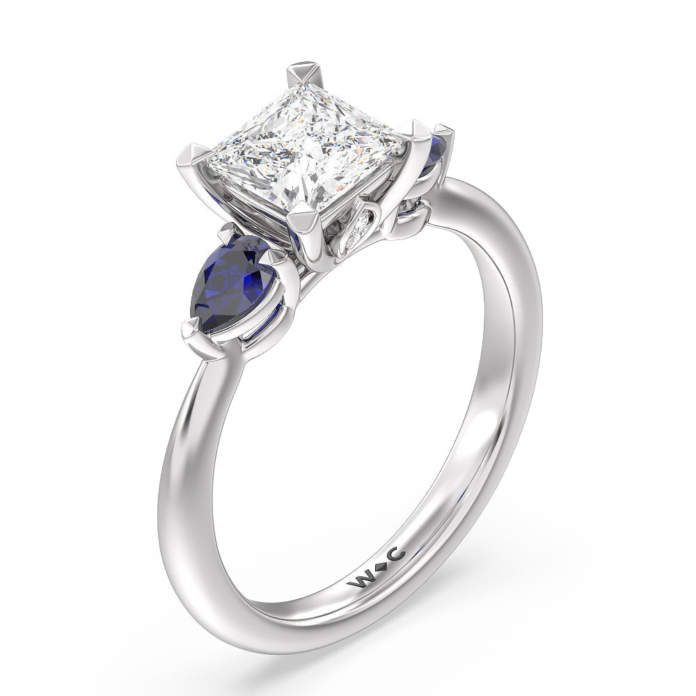 Iris Three Stone Engagement Ring with Princess Cut Diamond in 14KT Platinum view 5
