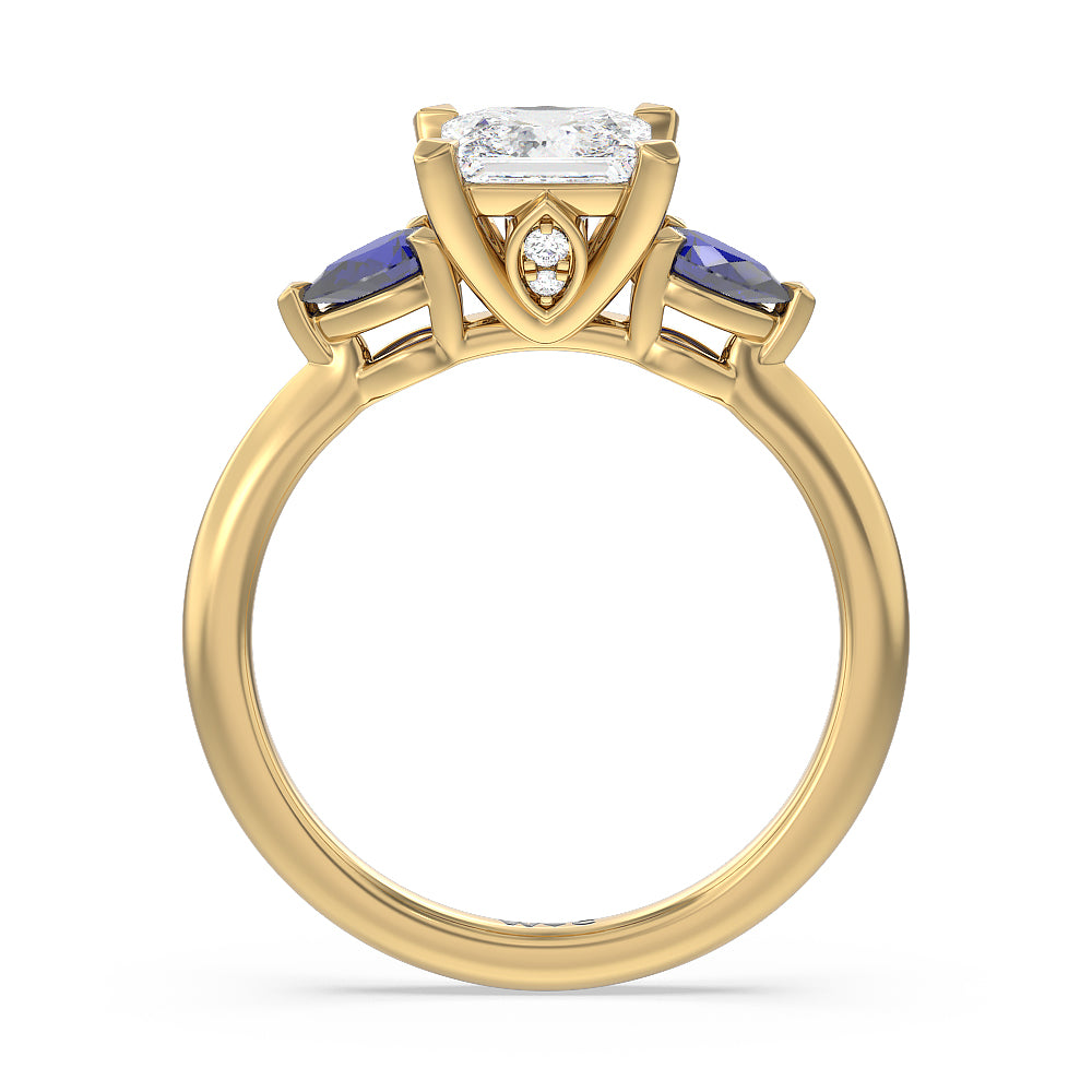 Iris Three Stone Engagement Ring with Princess Cut Diamond in 14KT Yellow Gold view 4
