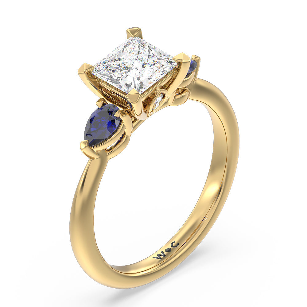 Iris Three Stone Engagement Ring with Princess Cut Diamond in 14KT Yellow Gold view 5
