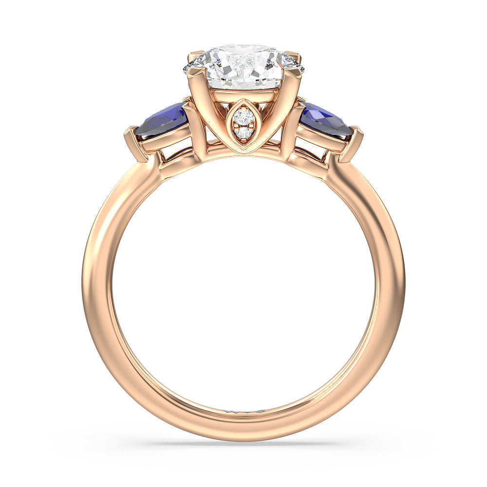 Iris Three Stone Engagement Ring with Round Cut Diamond in 14KT Rose Gold view 4

