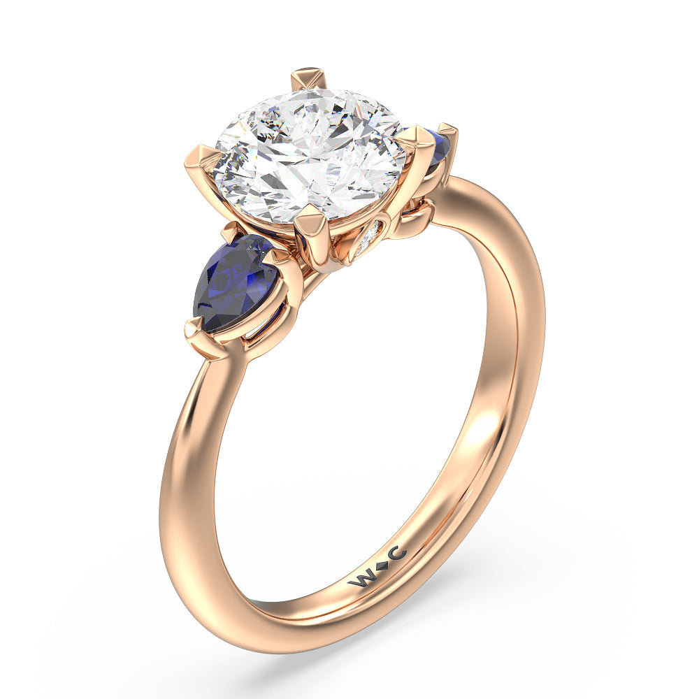 Iris Three Stone Engagement Ring with Round Cut Diamond in 14KT Rose Gold view 5
