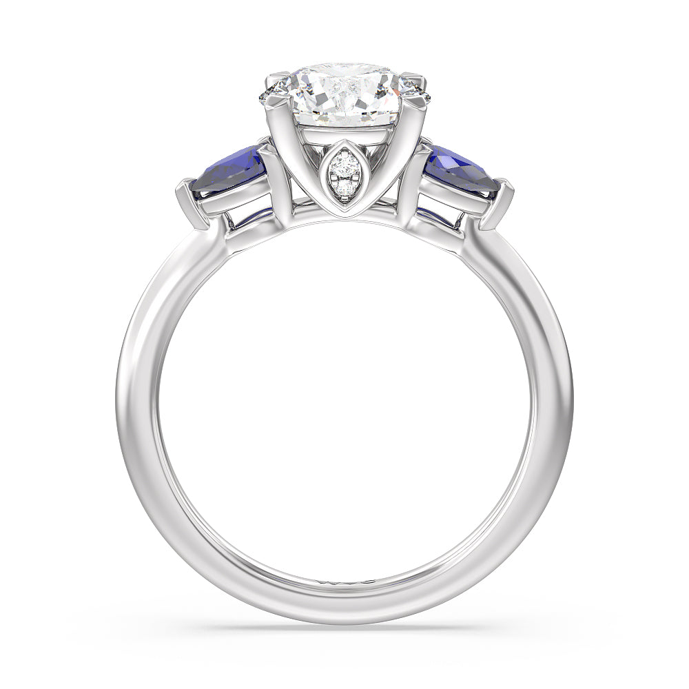 Iris Three Stone Engagement Ring with Round Cut Diamond in 14KT Platinum view 4

