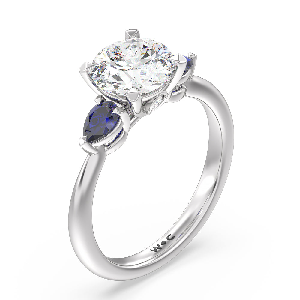 Iris Three Stone Engagement Ring with Round Cut Diamond in 14KT Platinum view 5
