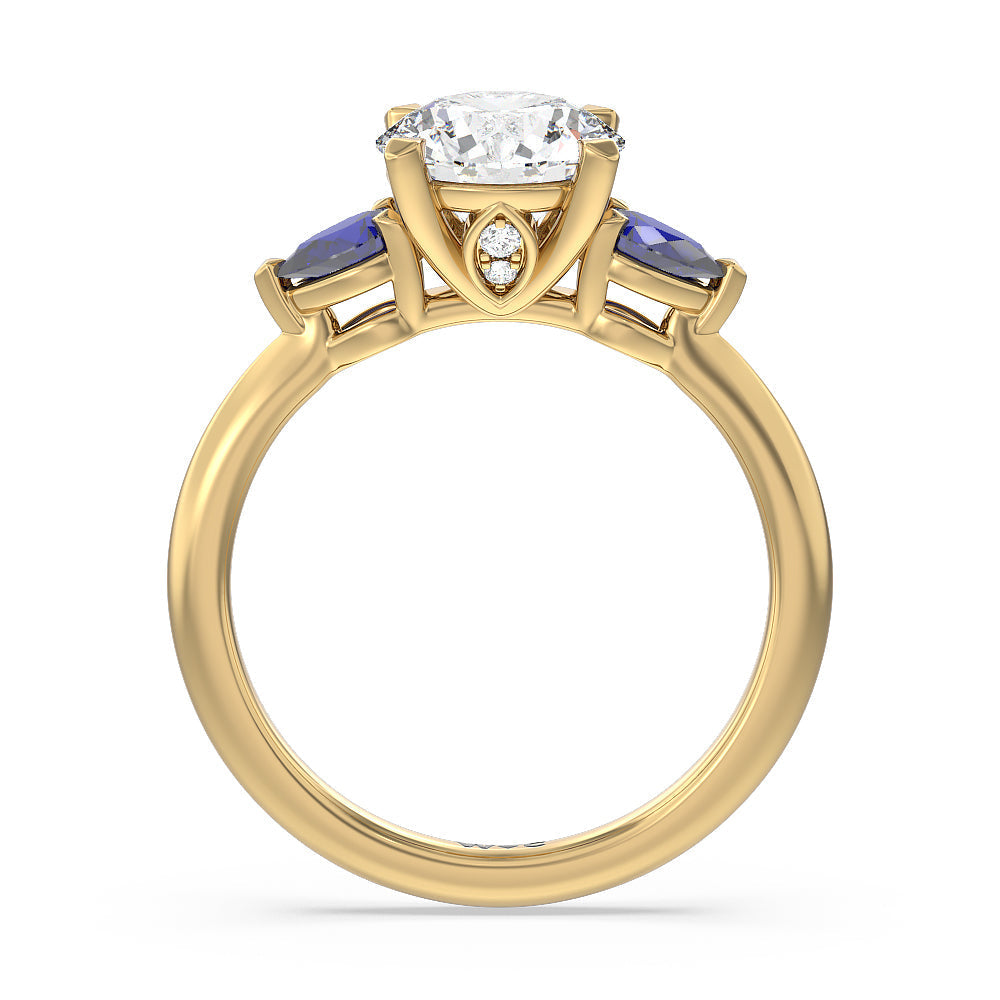 Iris Three Stone Engagement Ring with Round Cut Diamond in 14KT Yellow Gold view 4
