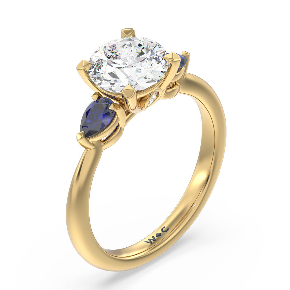 Iris Three Stone Engagement Ring with Round Cut Diamond in 14KT Yellow Gold view 5
