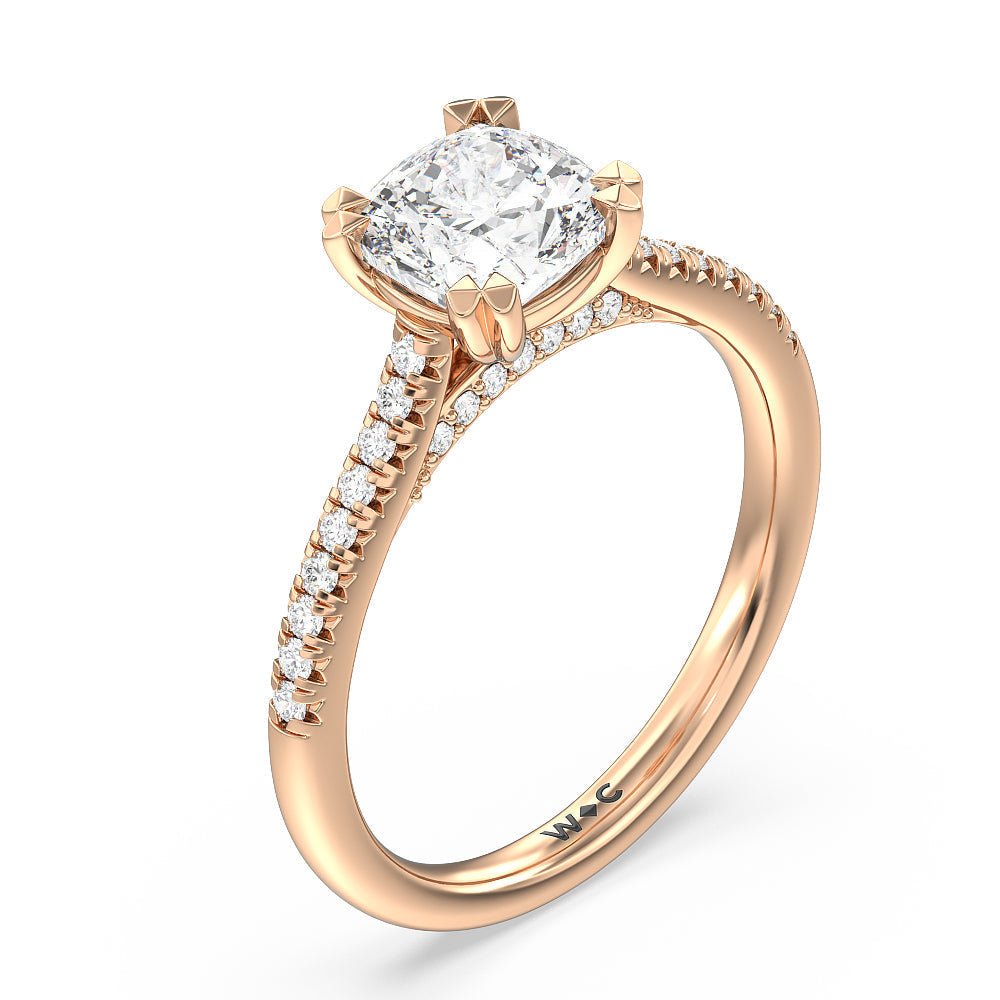 Cushion Cut Double Claw Hidden Accent Engagement Ring with Lab Grown Diamond in 14KT Rose Gold view 3
