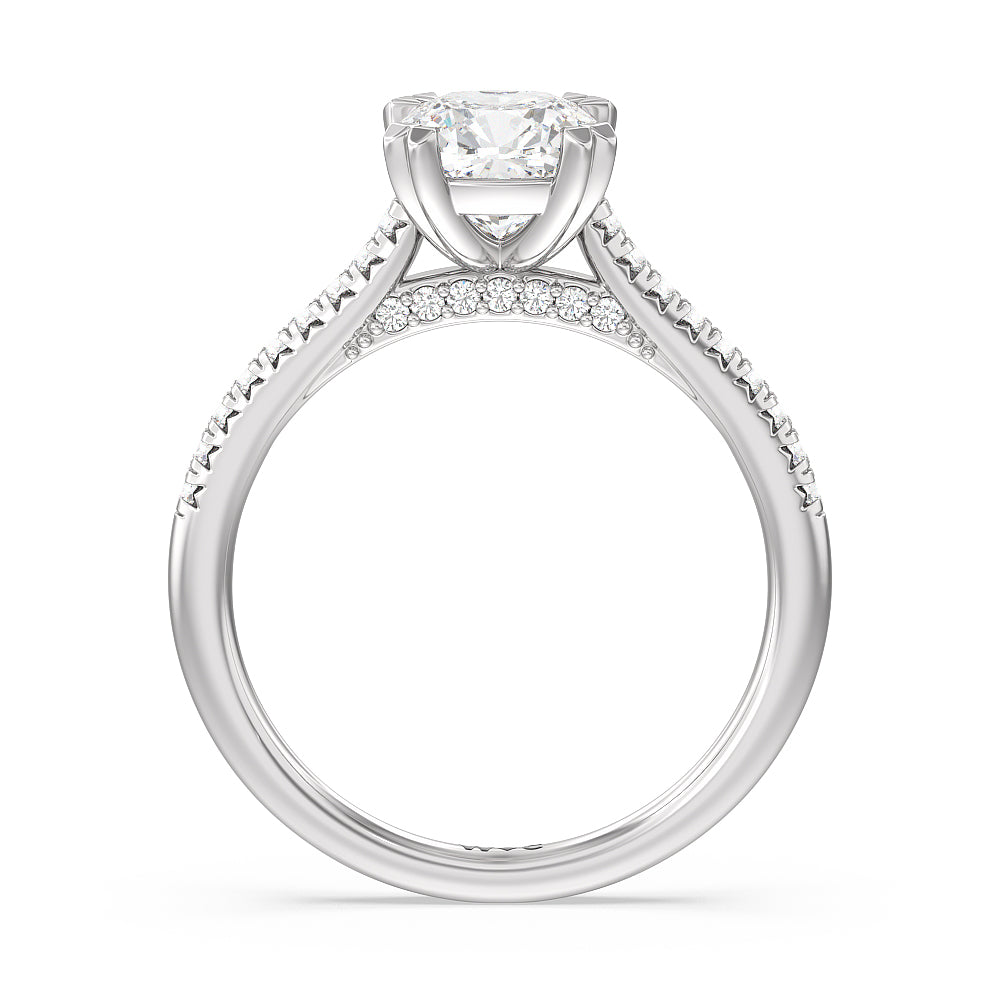 Cushion Cut Double Claw Hidden Accent Engagement Ring with Lab Grown Diamond in 14KT Platinum view 2
