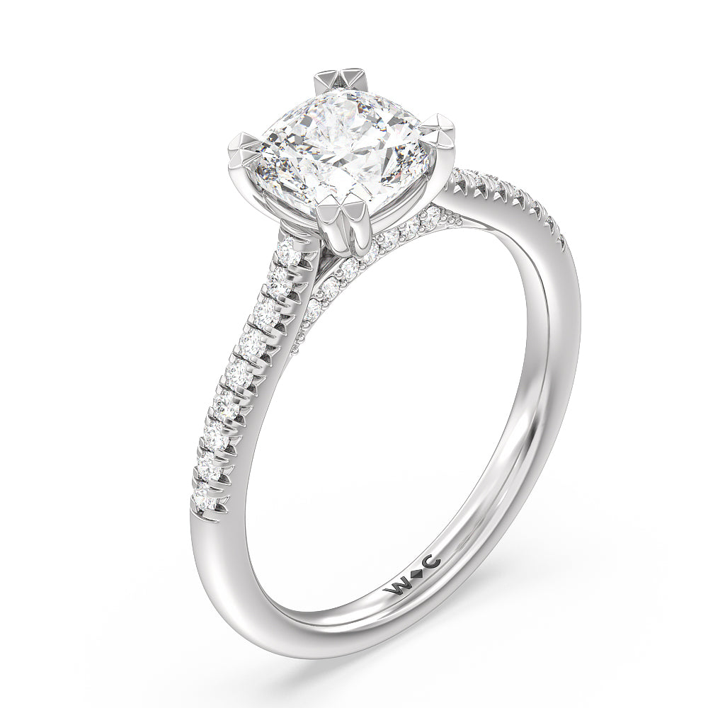Cushion Cut Double Claw Hidden Accent Engagement Ring with Lab Grown Diamond in 14KT Platinum view 3
