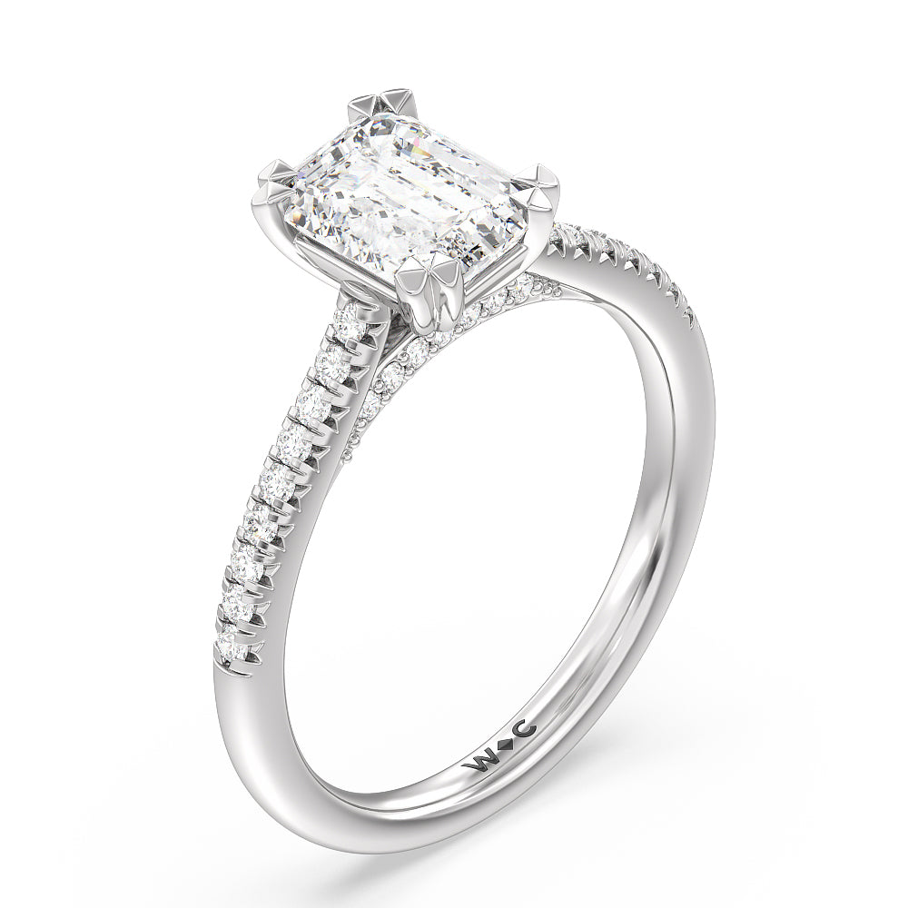 Emerald Cut Double Claw Hidden Accent Engagement Ring with Lab Grown Diamond in 14KT Platinum view 3
