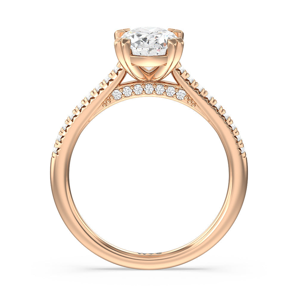 Oval Cut Double Claw Hidden Accent Engagement Ring with Lab Grown Diamond in 14KT Rose Gold view 2
