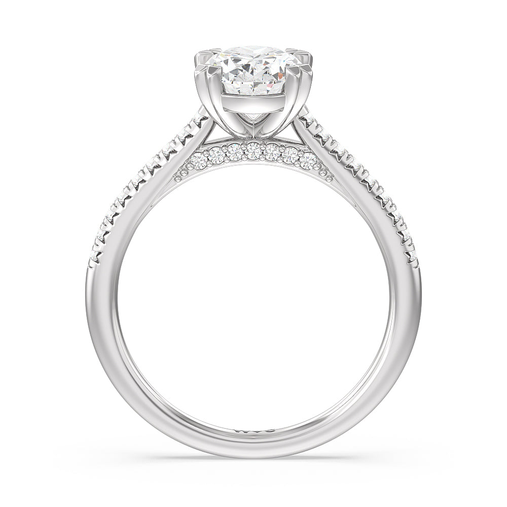 Oval Cut Double Claw Hidden Accent Engagement Ring with Lab Grown Diamond in 14KT Platinum view 2

