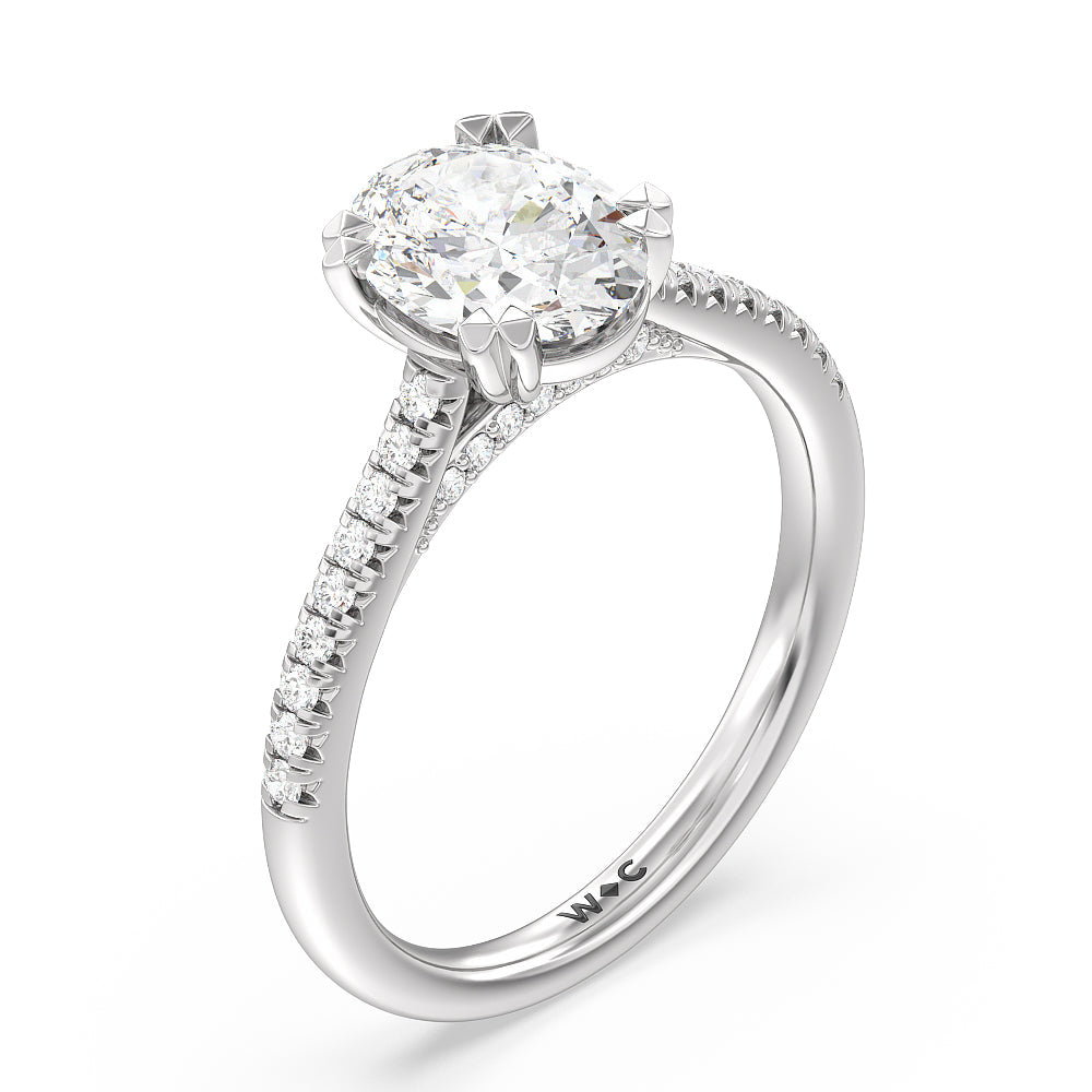 Oval Cut Double Claw Hidden Accent Engagement Ring with Lab Grown Diamond in 14KT Platinum view 3
