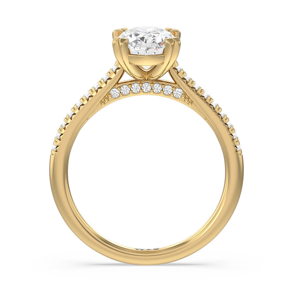 Oval Cut Double Claw Hidden Accent Engagement Ring with Lab Grown Diamond in 14KT Yellow Gold view 2
