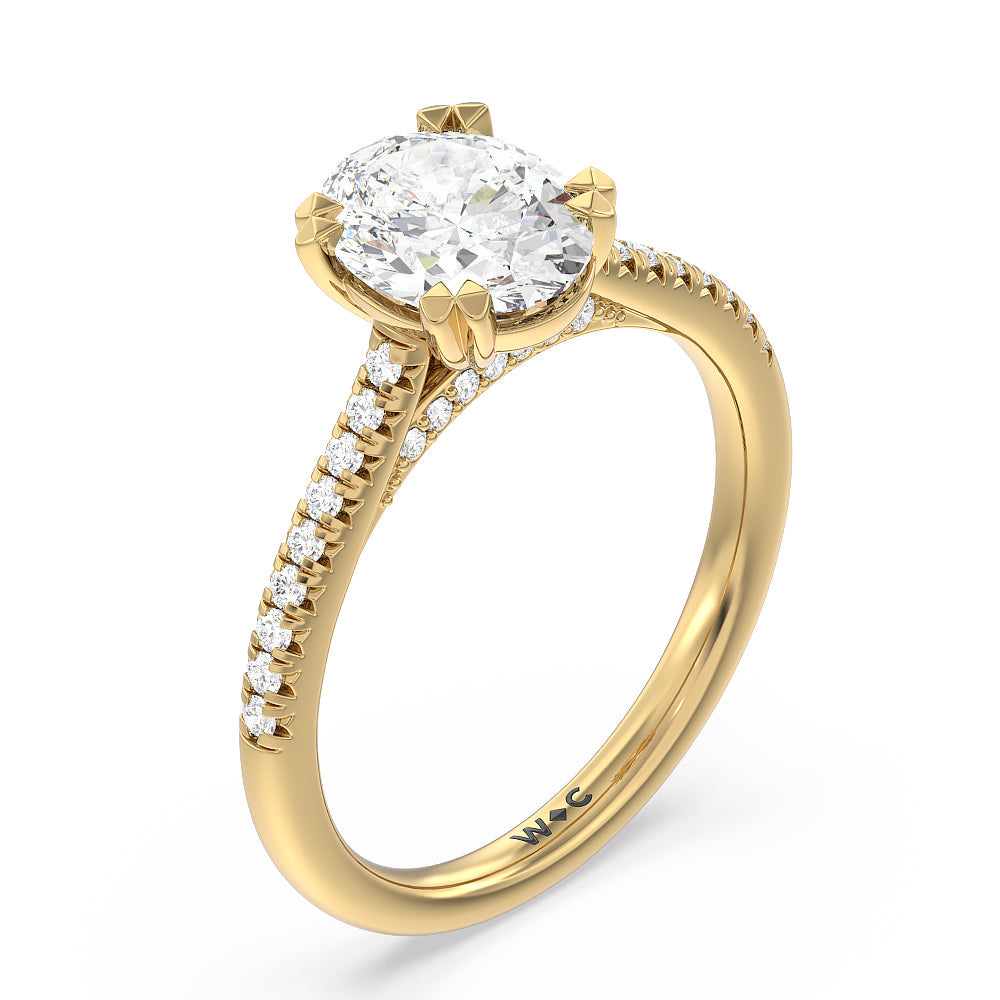 Oval Cut Double Claw Hidden Accent Engagement Ring with Lab Grown Diamond in 14KT Yellow Gold view 3

