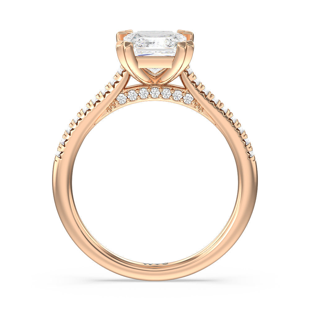 Princess Cut Double Claw Hidden Accent Engagement Ring with Lab Grown Diamond in 14KT Rose Gold view 2
