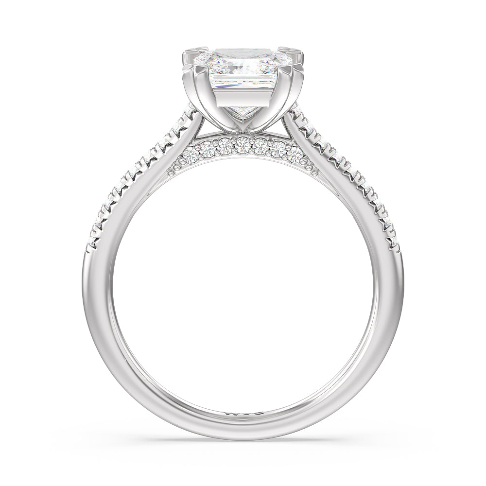 Princess Cut Double Claw Hidden Accent Engagement Ring with Lab Grown Diamond in 14KT Platinum view 2
