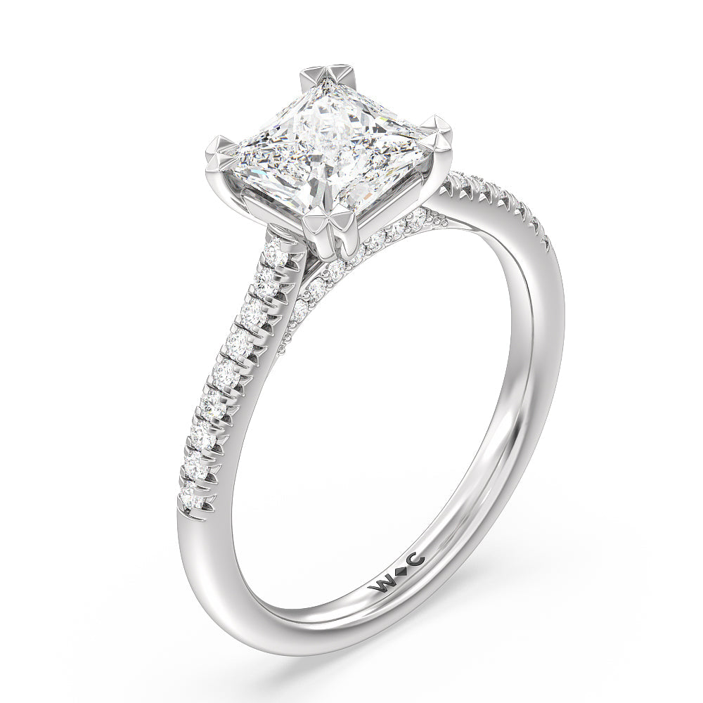 Princess Cut Double Claw Hidden Accent Engagement Ring with Lab Grown Diamond in 14KT Platinum view 3
