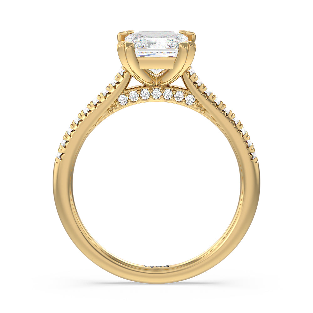 Princess Cut Double Claw Hidden Accent Engagement Ring with Lab Grown Diamond in 14KT Yellow Gold view 2
