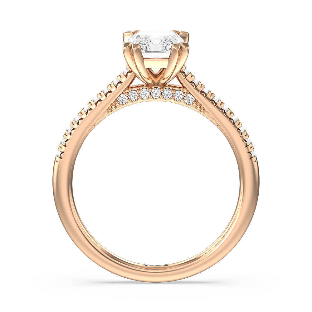 Radiant Cut Double Claw Hidden Accent Engagement Ring with Lab Grown Diamond in 14KT Rose Gold view 2
