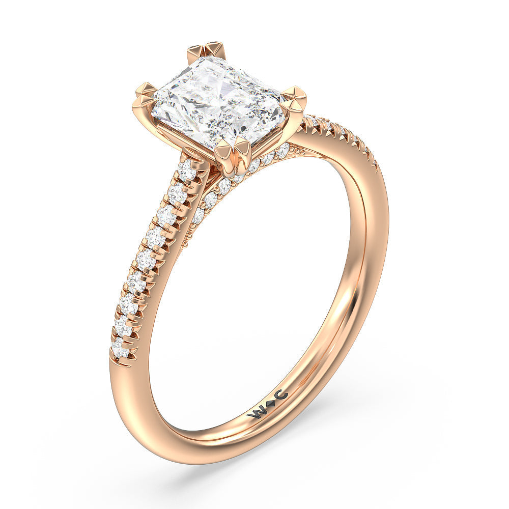 Radiant Cut Double Claw Hidden Accent Engagement Ring with Lab Grown Diamond in 14KT Rose Gold view 3
