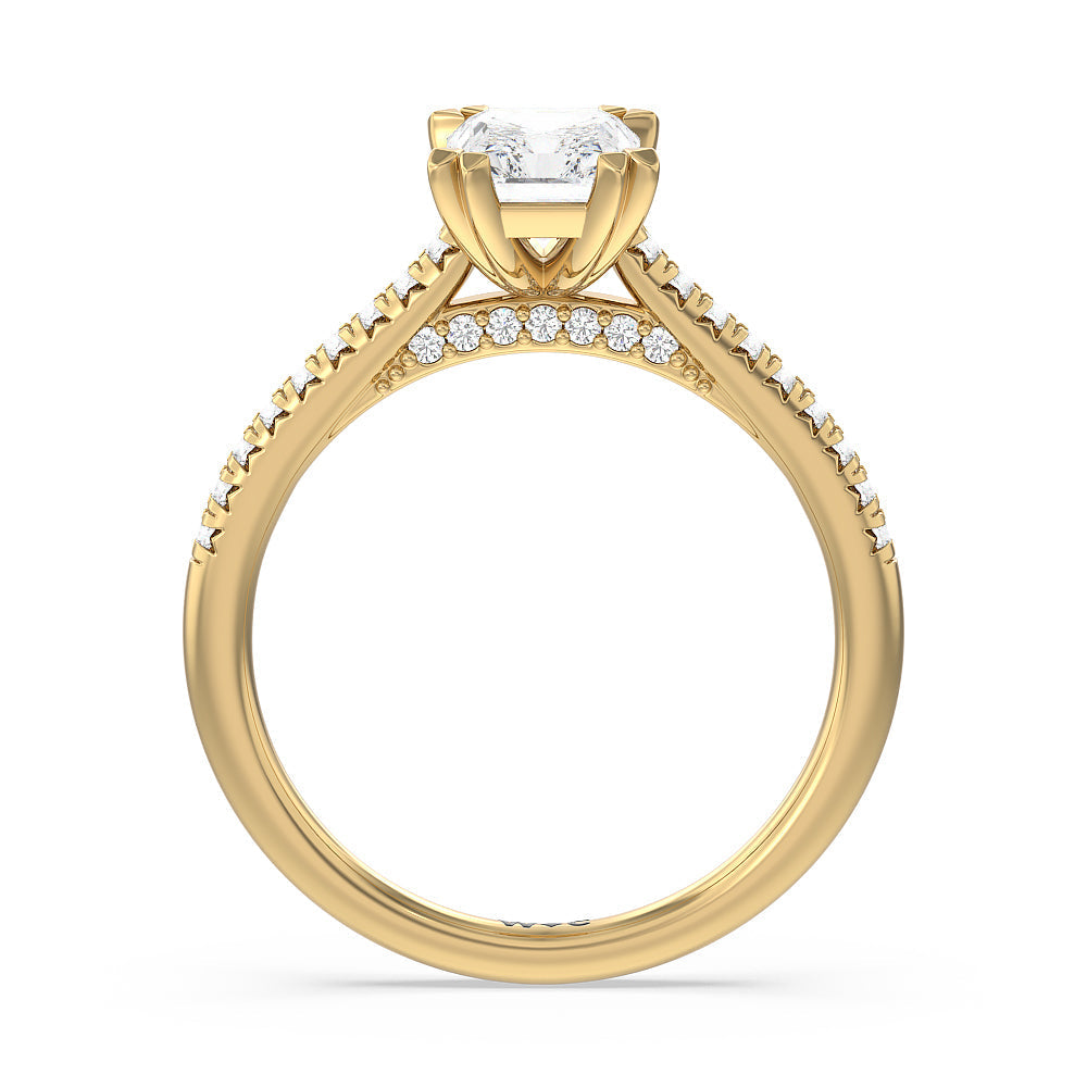 Radiant Cut Double Claw Hidden Accent Engagement Ring with Lab Grown Diamond in 14KT Yellow Gold view 2
