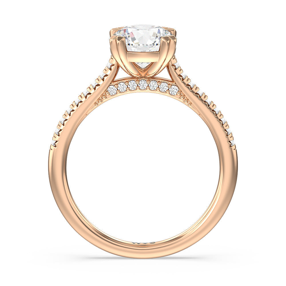 Round Cut Double Claw Hidden Accent Engagement Ring with Lab Grown Diamond in 14KT Rose Gold view 2
