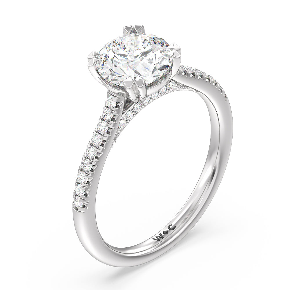 Round Cut Double Claw Hidden Accent Engagement Ring with Lab Grown Diamond in 14KT Platinum view 3
