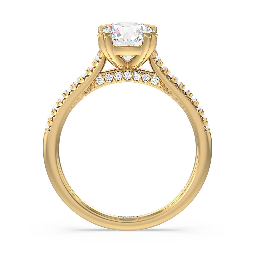 Round Cut Double Claw Hidden Accent Engagement Ring with Lab Grown Diamond in 14KT Yellow Gold view 2
