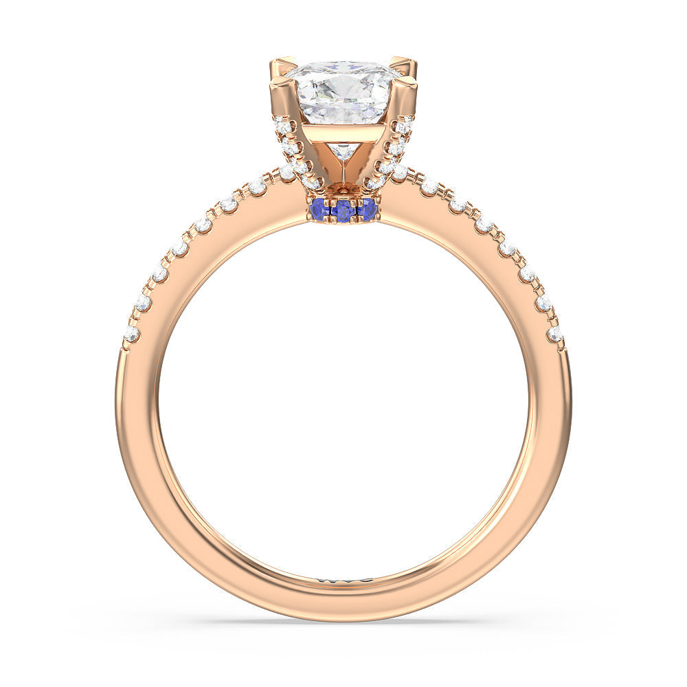 Veronica Spire Under Halo Engagement Ring with Cushion Cut Diamond in 14KT Rose Gold view 2
