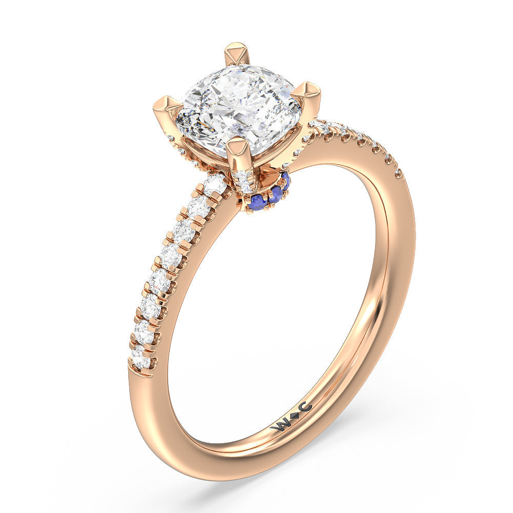 Veronica Spire Under Halo Engagement Ring with Cushion Cut Diamond in 14KT Rose Gold view 3
