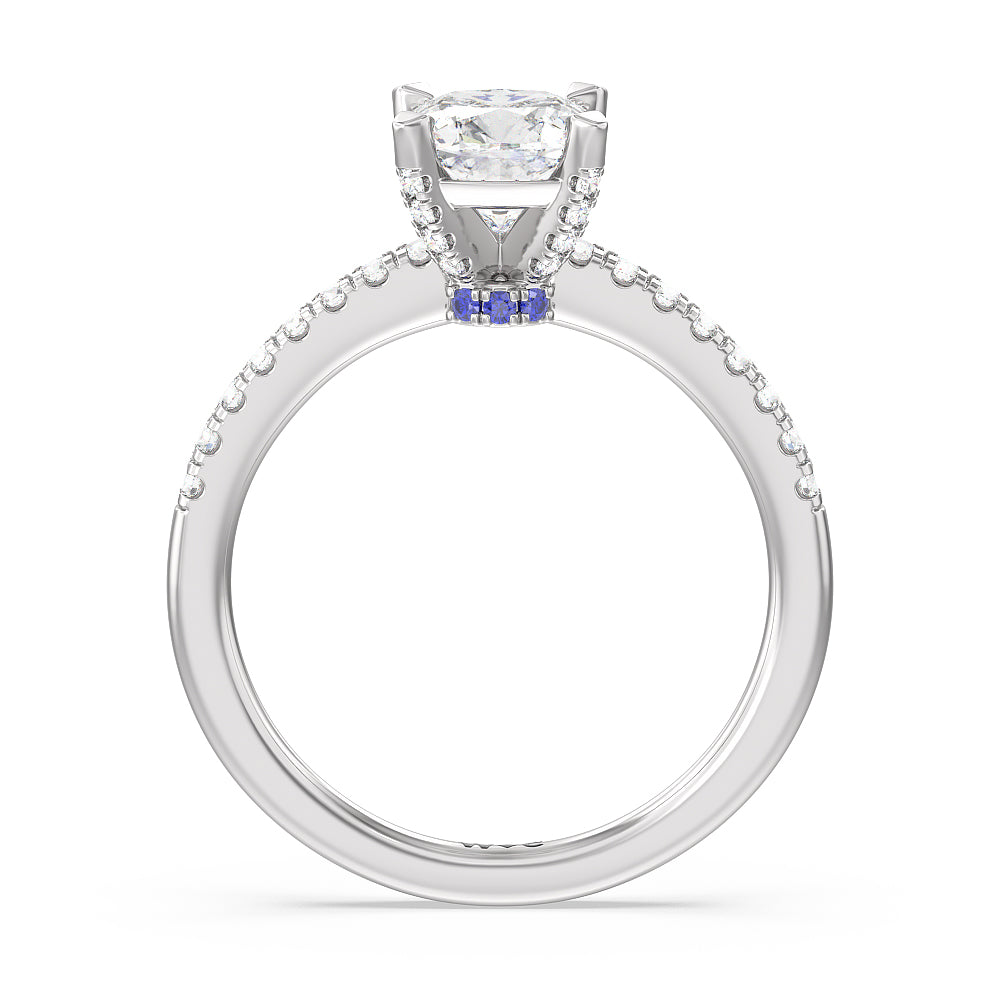 Something Blue Veronica Spire Under Halo Engagement Ring with Cushion Cut Diamond in 14KT Platinum view 2
