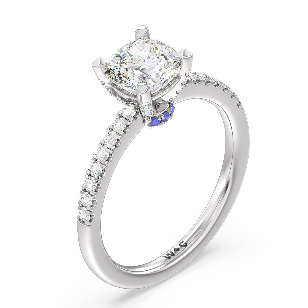 Veronica Spire Under Halo Engagement Ring with Cushion Cut Diamond in 14KT Platinum view 3

