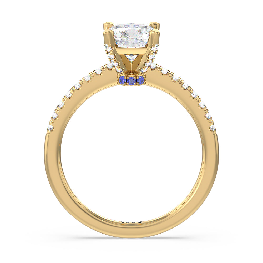 Veronica Spire Under Halo Engagement Ring with Cushion Cut Diamond in 14KT Yellow Gold view 2
