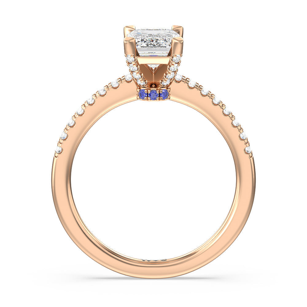 Veronica Spire Under Halo Engagement Ring with Emerald Cut Diamond in 14KT Rose Gold view 2
