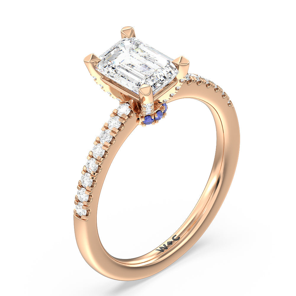 Veronica Spire Under Halo Engagement Ring with Emerald Cut Diamond in 14KT Rose Gold view 3
