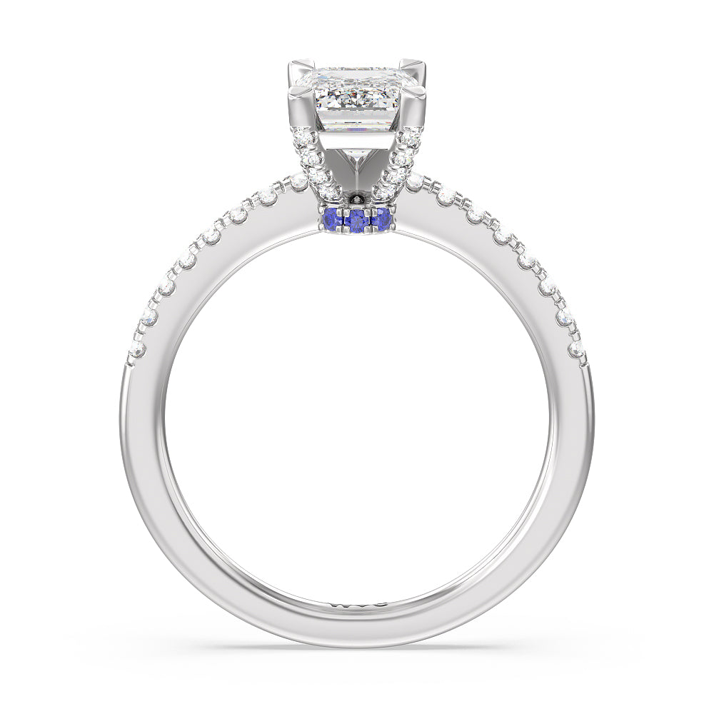 Veronica Spire Under Halo Engagement Ring with Emerald Cut Diamond in 14KT Platinum view 2
