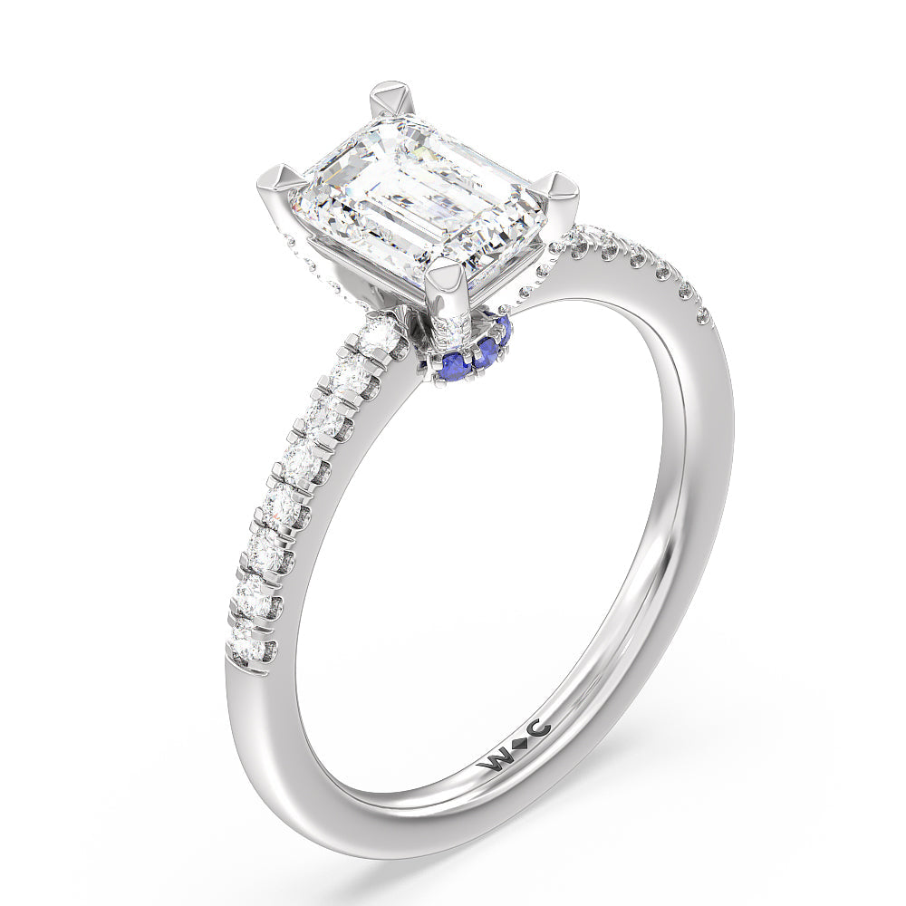 Veronica Spire Under Halo Engagement Ring with Emerald Cut Diamond in 14KT Platinum view 3
